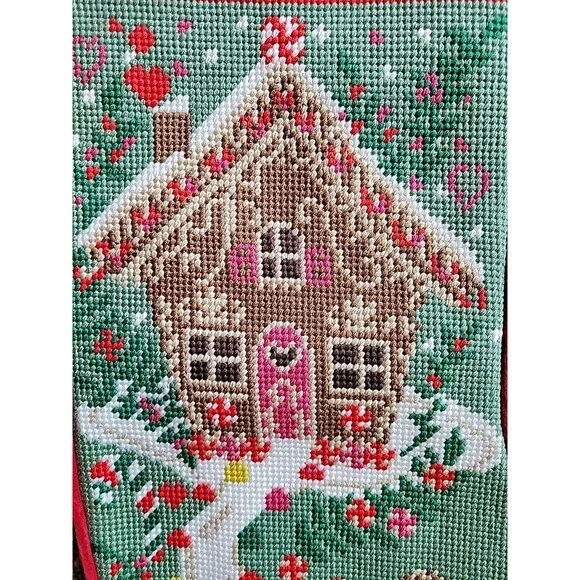 Lands' End Christmas Stocking Shelia monogram Gingerbread House Red C7 - Picture 4 of 6